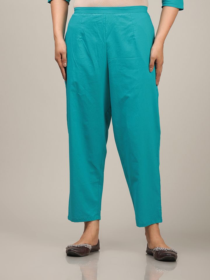 Soft Cotton Solid Straight Turquoise Kurta