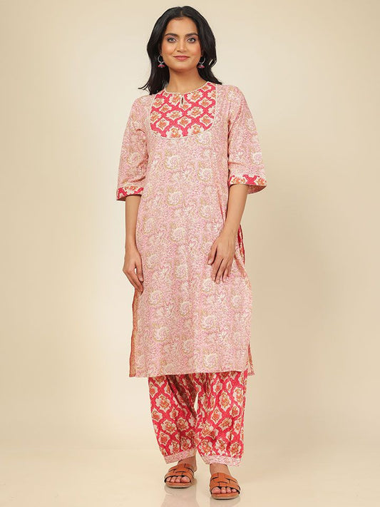 Soft Cotton Floral Straight Pink Kurta