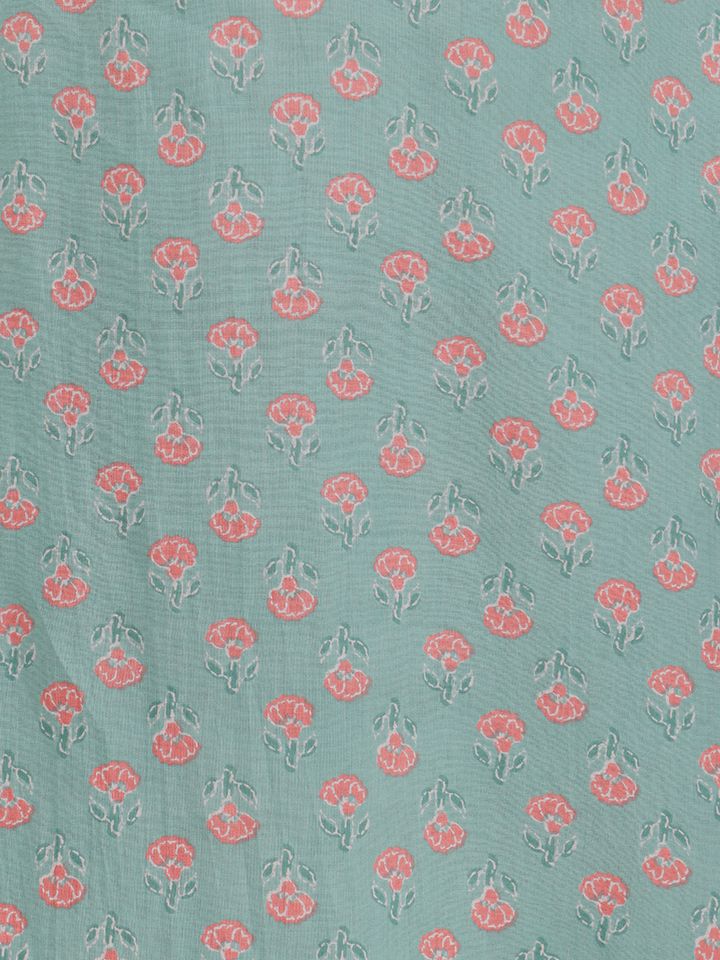Soft Cotton Floral Straight Blue Kurta