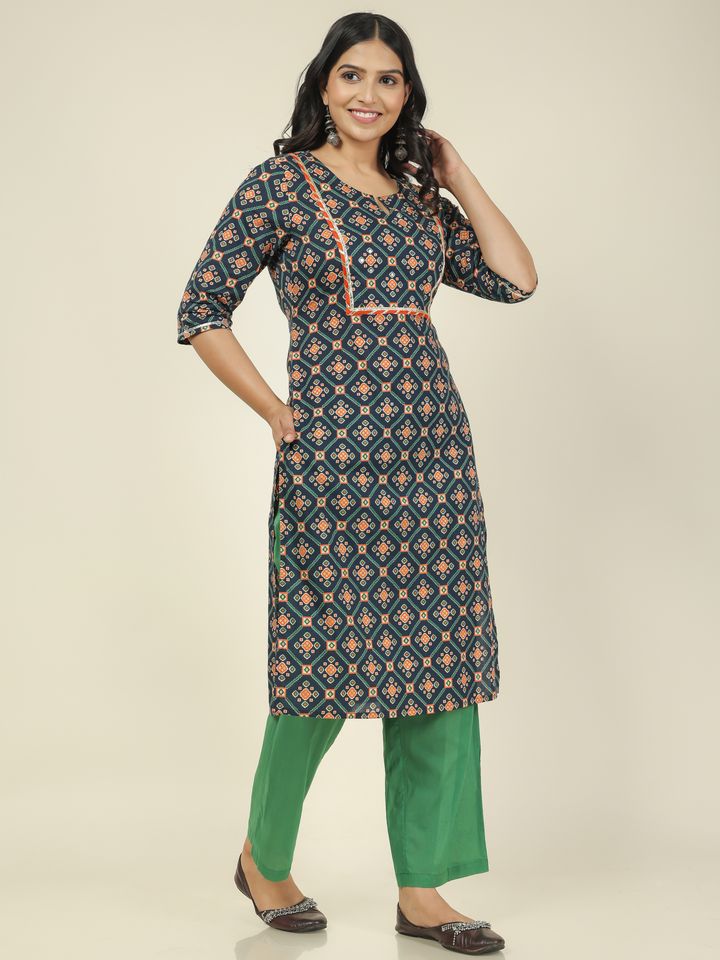 Soft Cotton Ikat Straight Blue Kurta