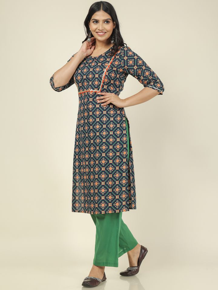 Soft Cotton Ikat Straight Blue Kurta