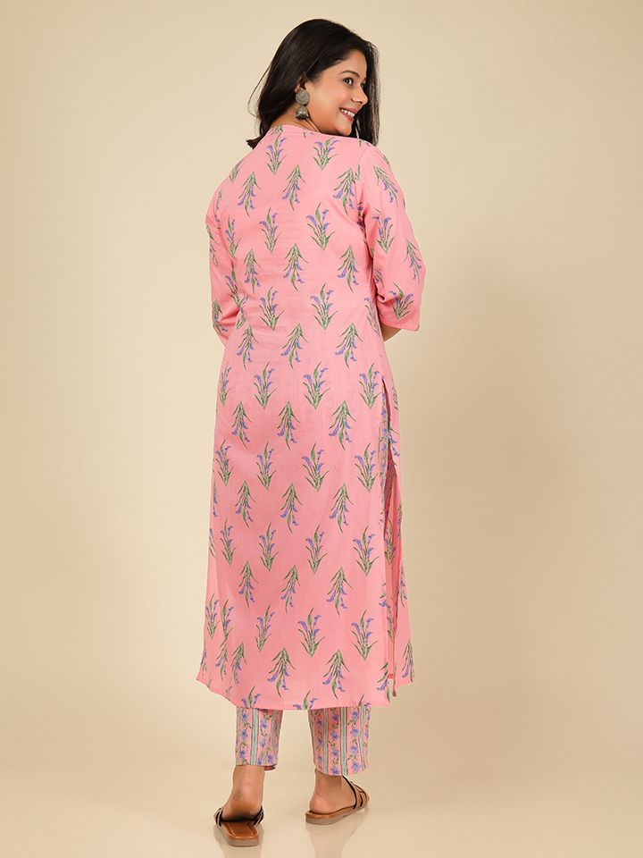Soft Cotton Floral Straight Pink Kurta