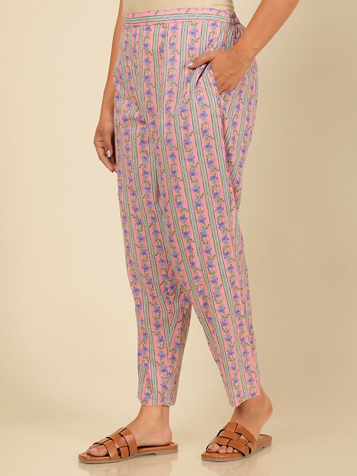 Soft Cotton Floral Straight Pink Kurta