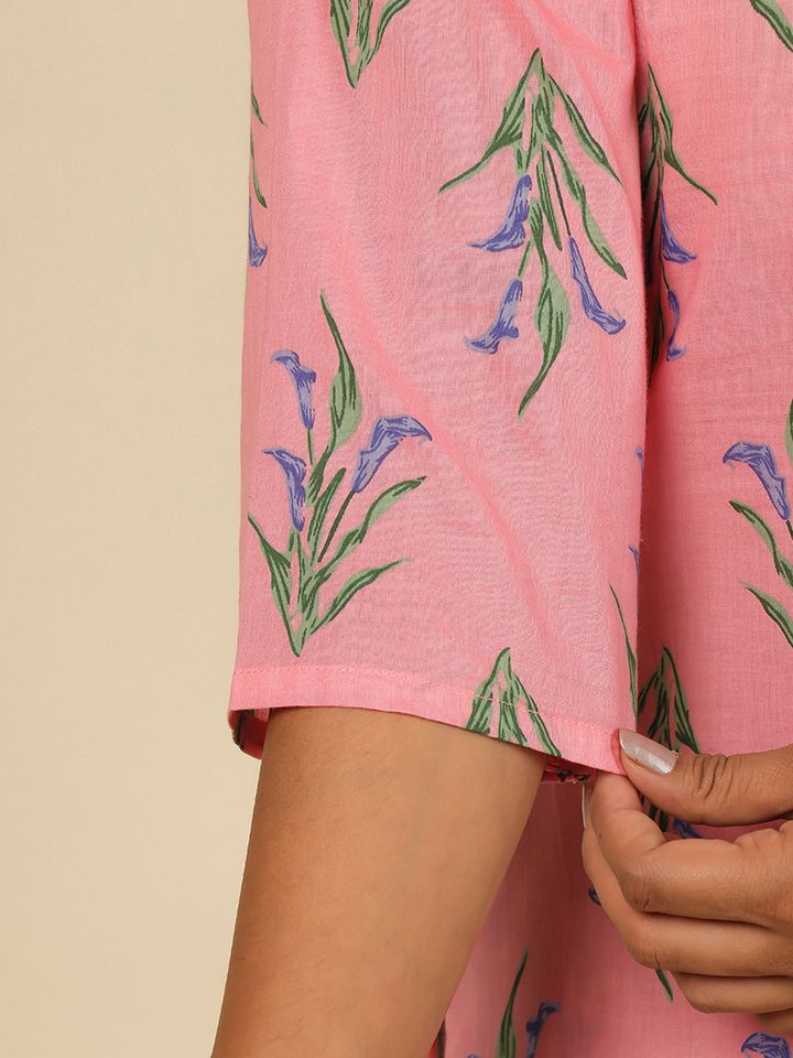 Soft Cotton Floral Straight Pink Kurta