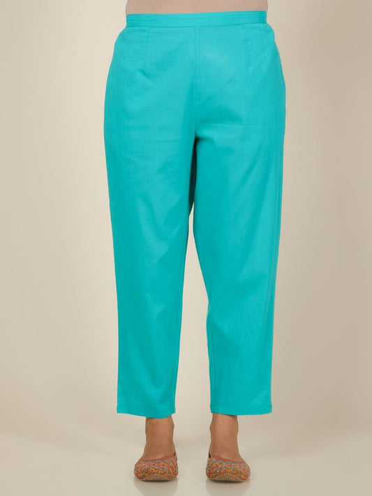 Soft Cotton Solid blue Tapered Trousers