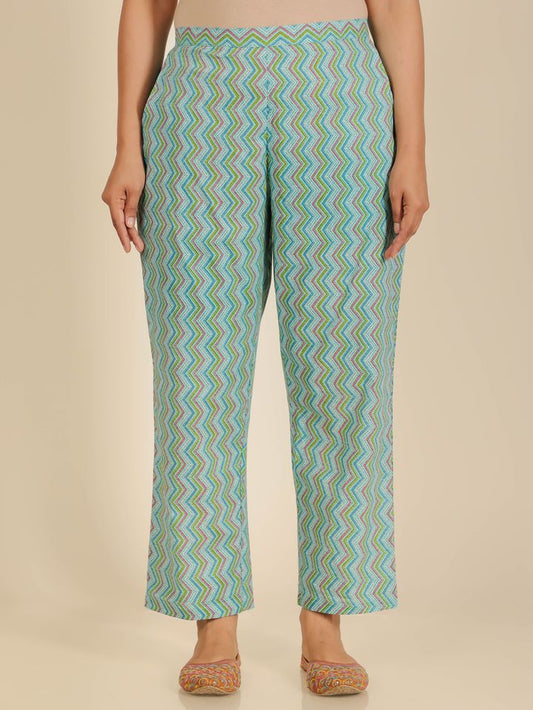 Soft Cotton Chevron green Straight Trousers