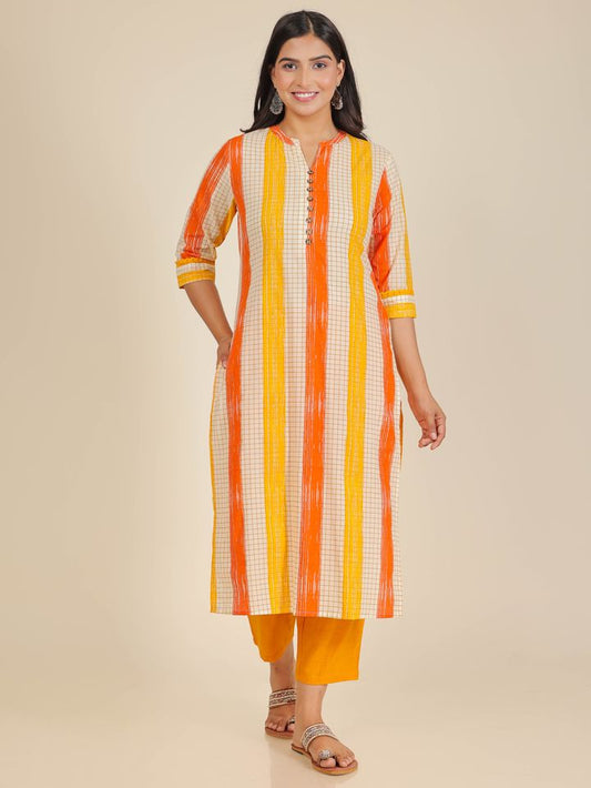 Soft Cotton Striped Straight Yellow Kurta