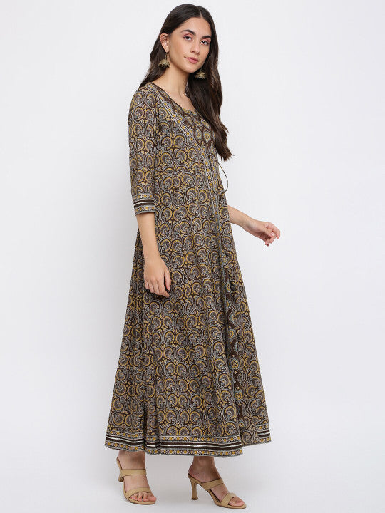 INDIAN KNOTS Floral Printed Pure Cotton Maxi Ethnic Dress