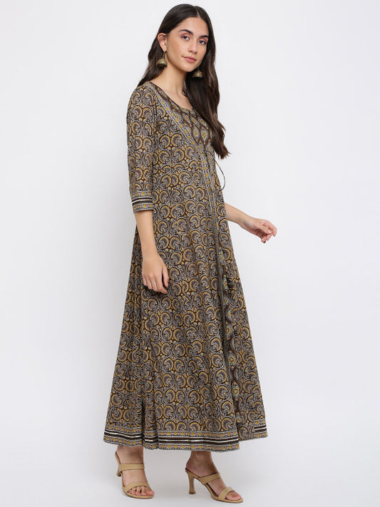 INDIAN KNOTS Floral Printed Pure Cotton Maxi Ethnic Dress