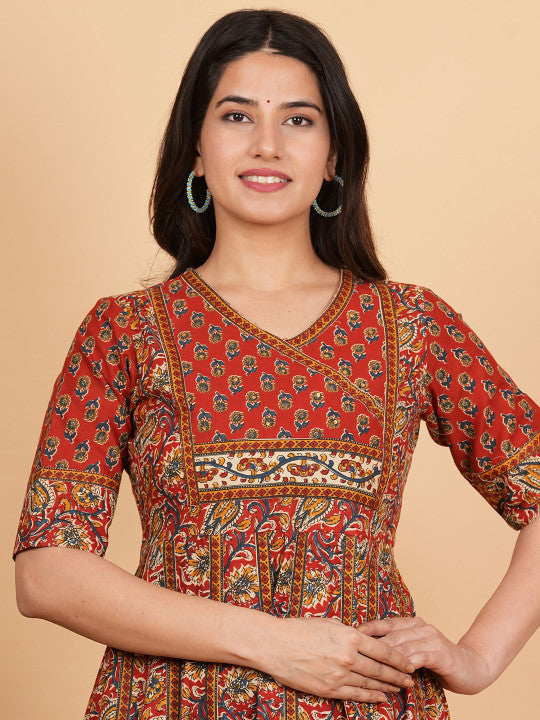 Vbuyz Floral Printed Cotton V-Neck Anarkali Kurta