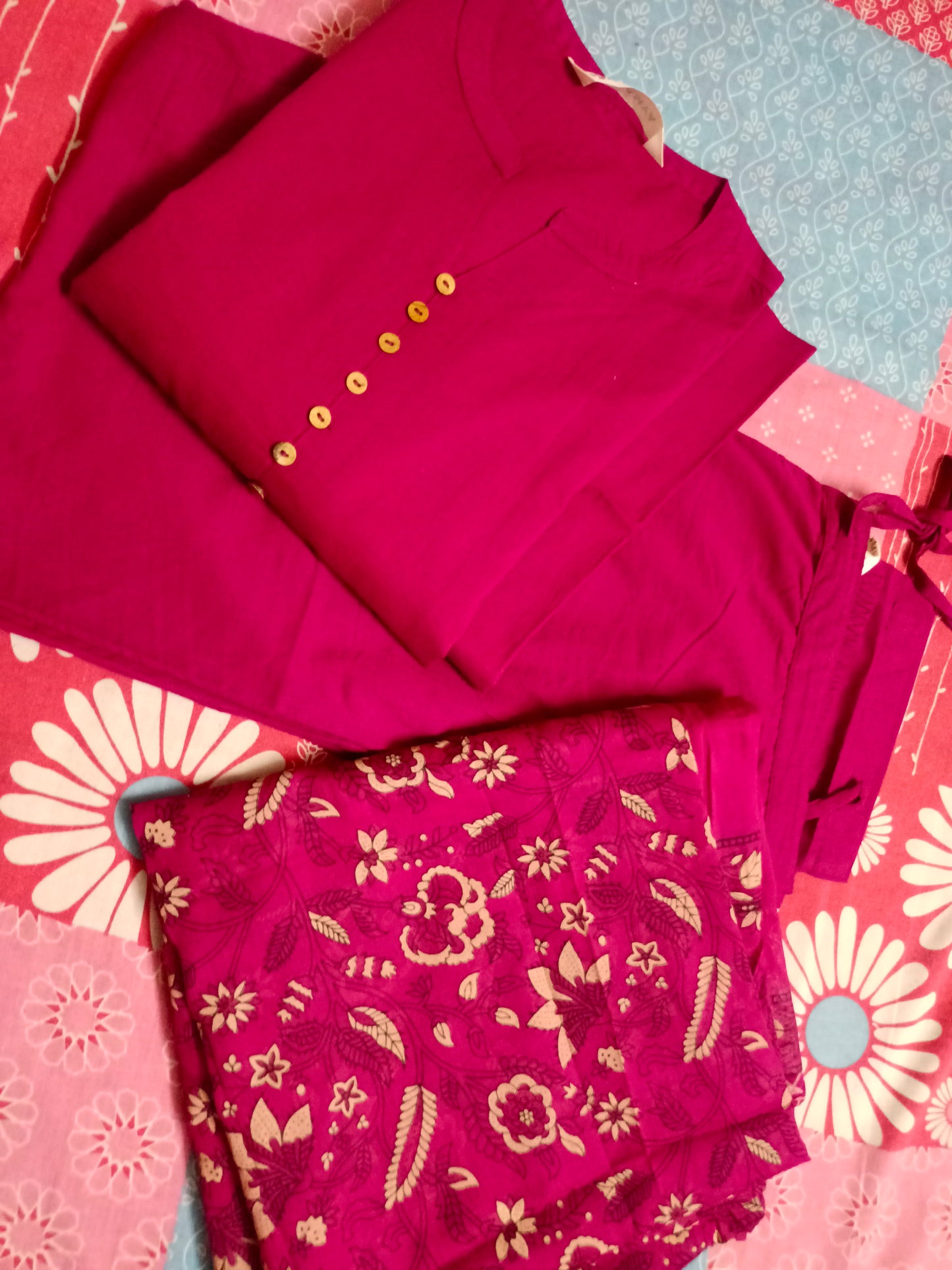 Soft Cotton Geometric Straight Blue Kurta