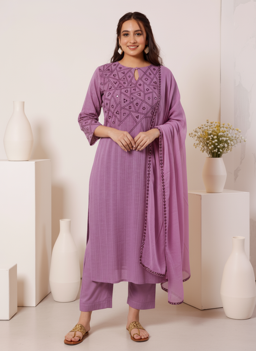 Embroidered Roman silk Flared Kurta