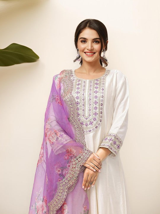 Ishin Women Ethnic Motifs Embroidered Regular Mirror Work Kurta with Trousers & With Dupatta