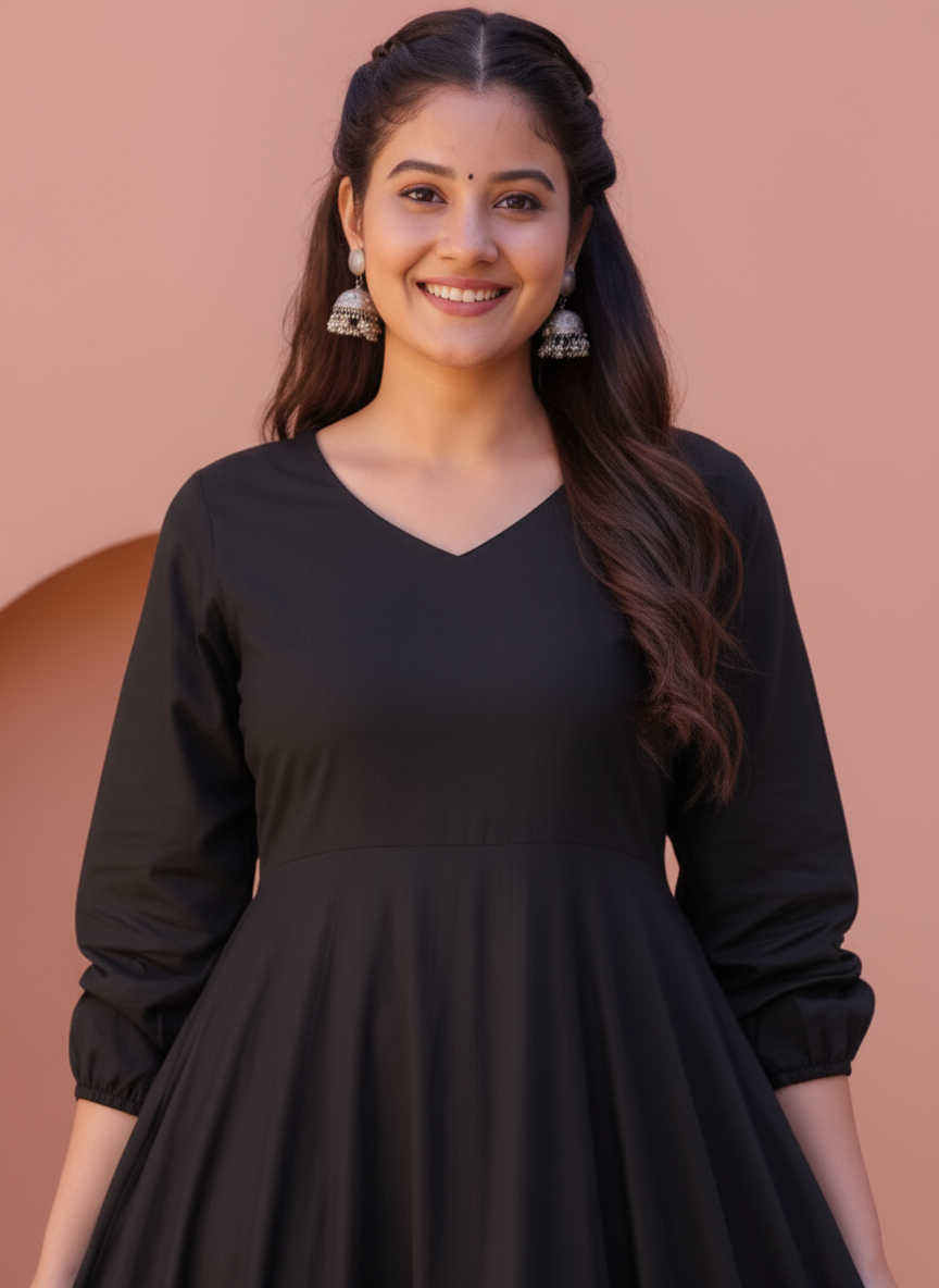 Viscose Solid Anarkali Green Kurta