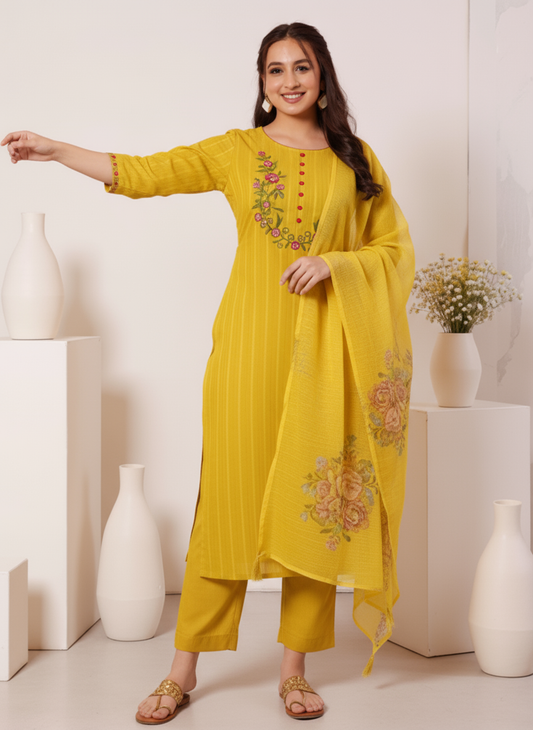 Embroidered Cotton SIlk A-line Kurta