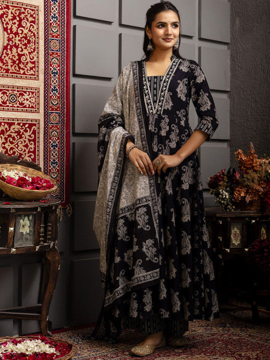 GULMOHAR JAIPUR Women Floral Printed Regular Pure Cotton Kurta with Palazzos & With Dupatta