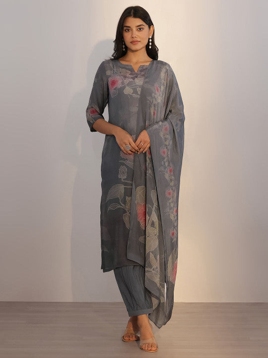 Floral Printed Straight Kurta with Salwar & With Dupatta