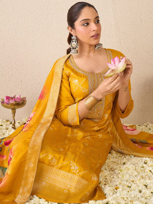 Indo Era Women Ethnic Motifs Embroidered Regular Kurta with Trousers & With Dupatta