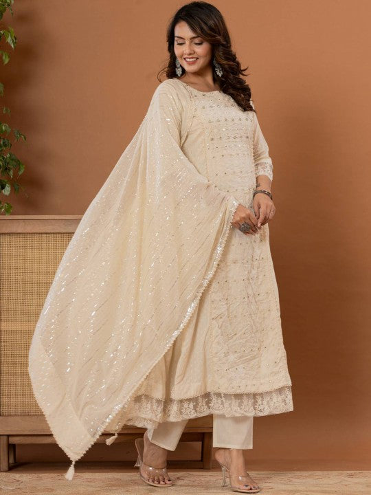 Varanga Floral Thread & Mirror Embroidered Panelled Anarkali Kurta