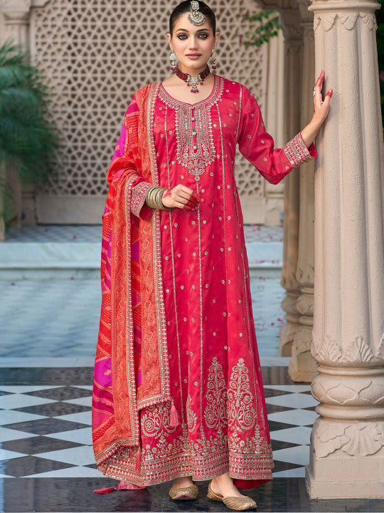 Indo Era Ethnic Motifs Embroidered Sequinned Anarkali Kurta with Trouser & Dupatta
