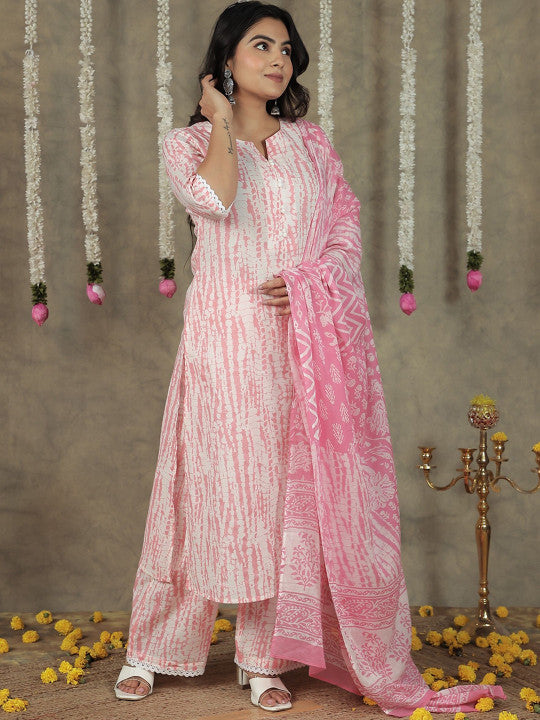 Aramya Women Regular Pure Cotton Kurta with Palazzos & With Dupatta