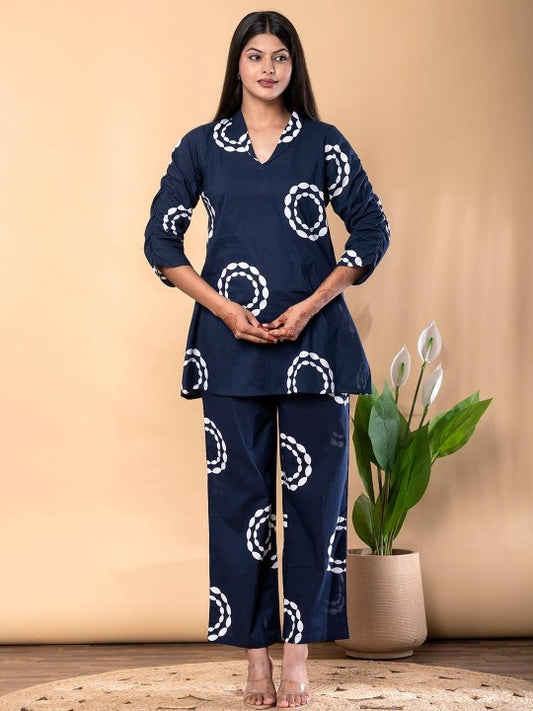 Printed Cotton V-Neck Tunic & PalazzosCo-ordsSet
