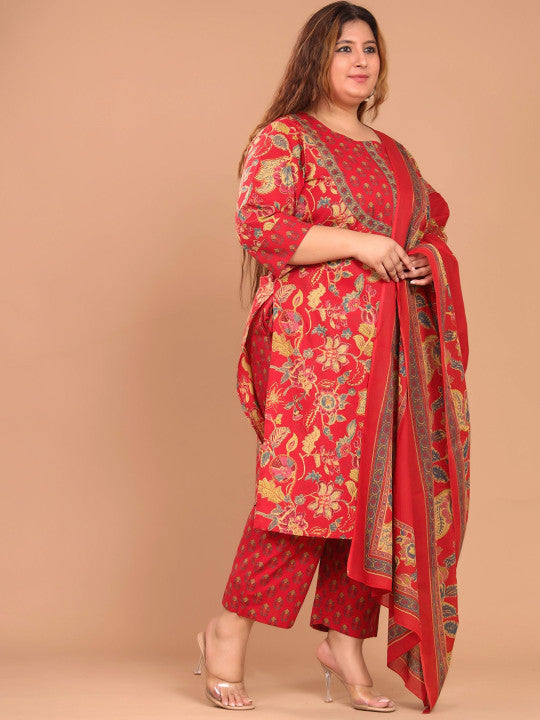 Swasti Floral Printed Regular Pure Cotton Straight Kurta with Trousers & Dupatta