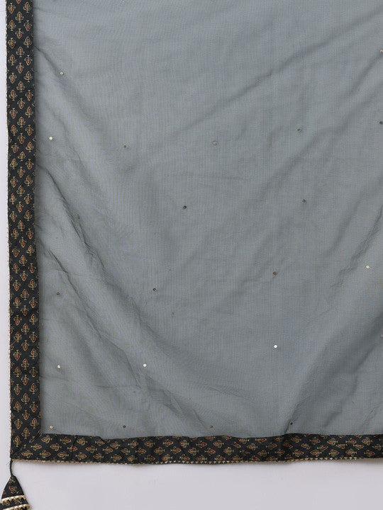 FASHOR Floral Printed V-Neck Pure Cotton Angrakha Anarklai Kurta & Trousers With Dupatta