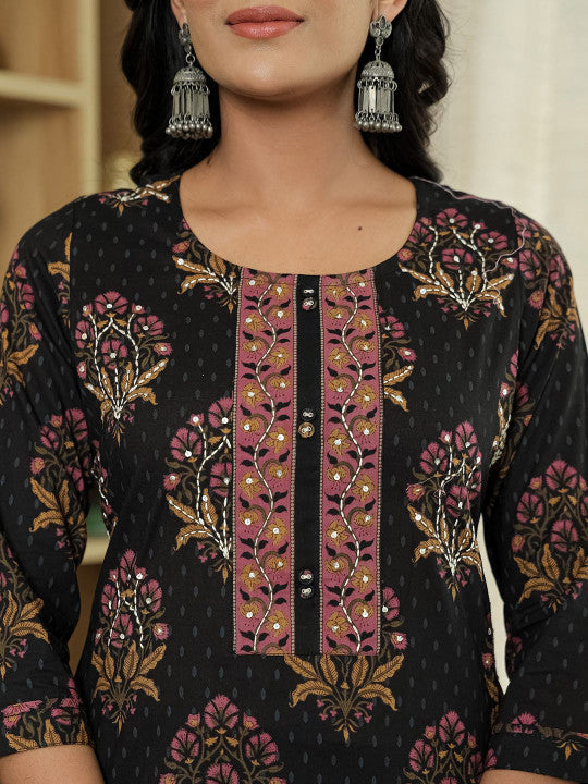 Yufta Women Ethnic Motifs Embroidered Regular Kantha Work Pure Cotton Kurta with Trousers & With Dupatta