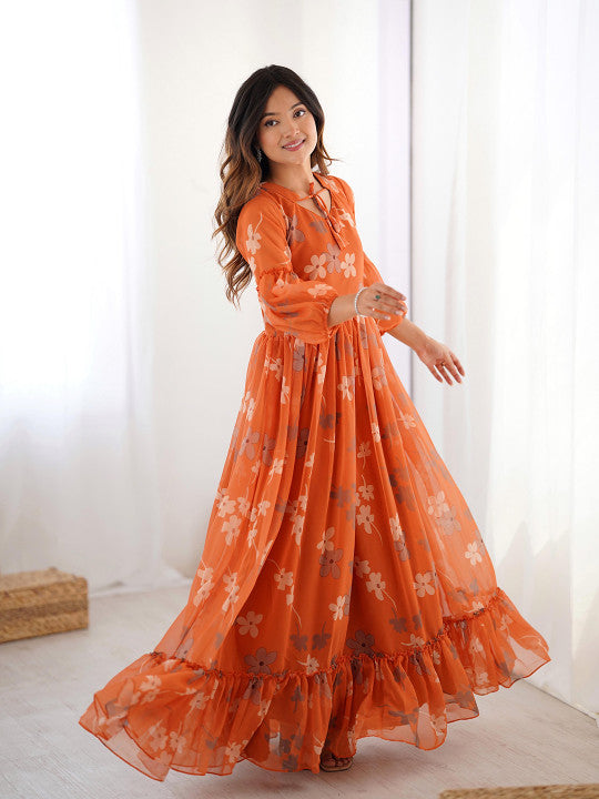 FVD Floral Printed Tiered Gown Maxi Ethnic Dresses