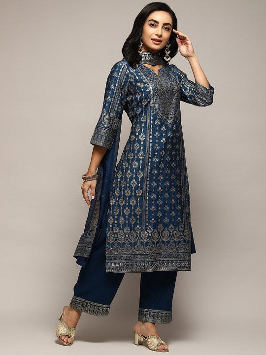 Biba Women Ethnic Motifs Printed Regular Kurta With Palazzos & Dupatta