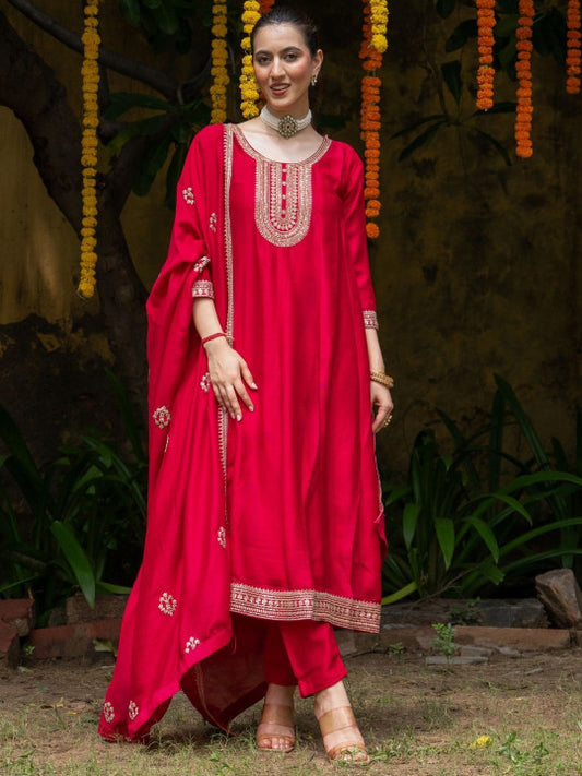 HOUSE OF JAMOTI Women Ethnic Motifs Printed Kurta with Trouser & Dupatta
