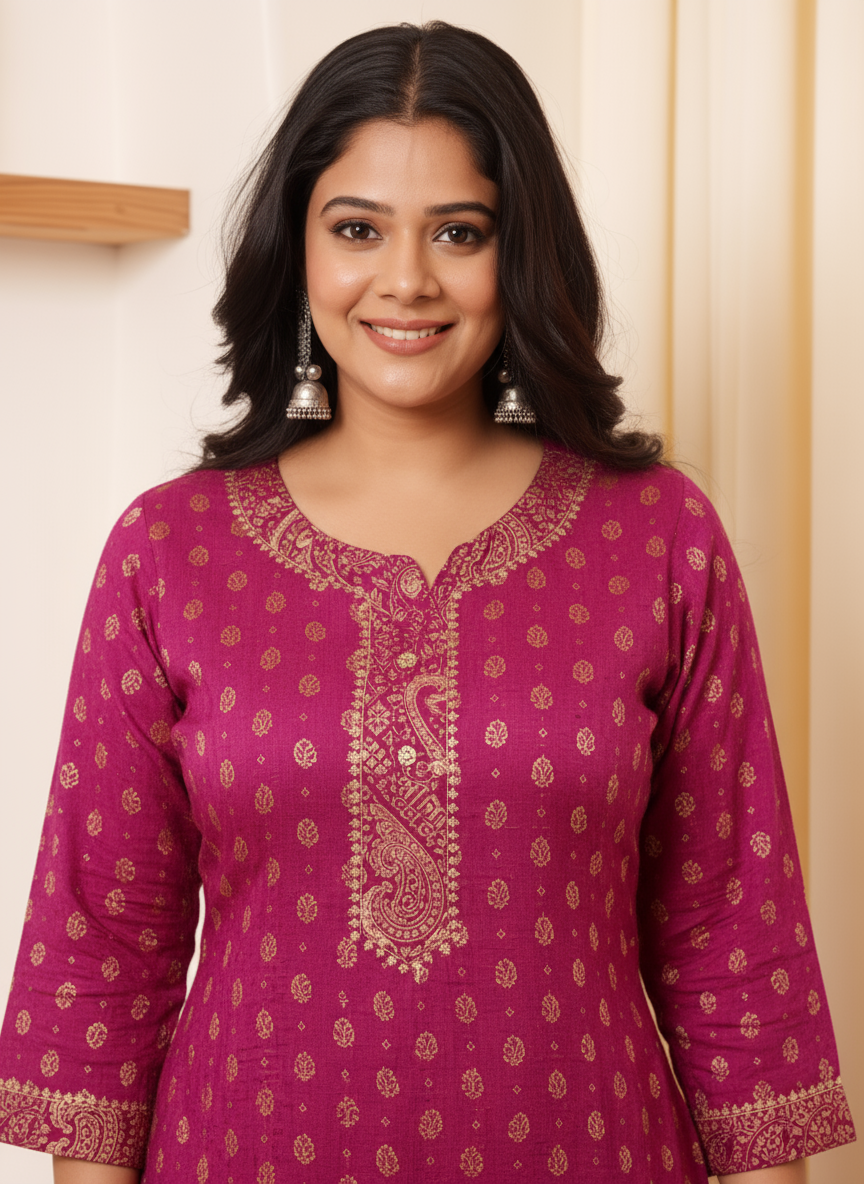 Viscose Butti Straight Wine Kurta