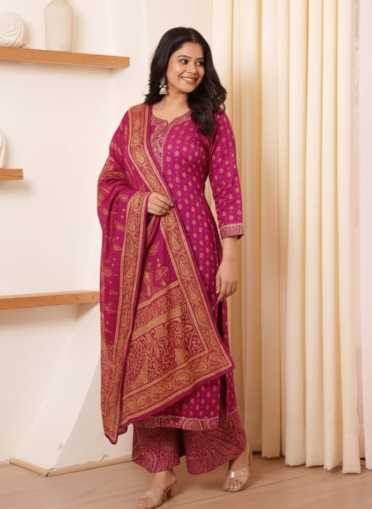 Viscose Butti Straight Wine Kurta