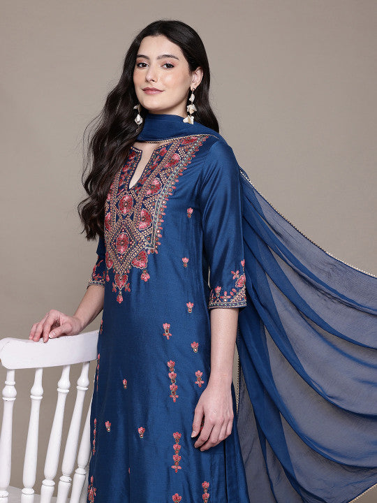 aarke Ritu Kumar Floral Embroidered Thread Work Kurta with Trousers & With Dupatta