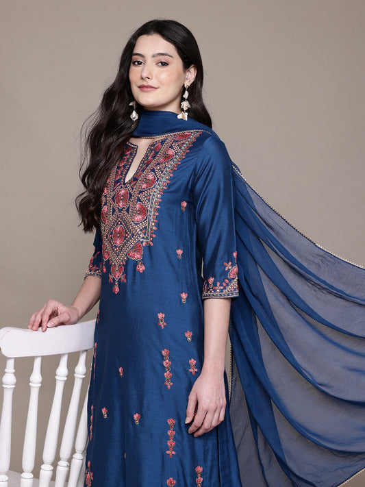 aarke Ritu Kumar Floral Embroidered Thread Work Kurta with Trousers & With Dupatta