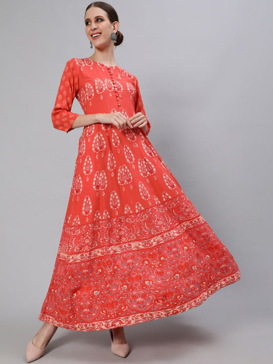 Ishin Women Ethnic Motifs Printed Cotton Anarkali  Kurta