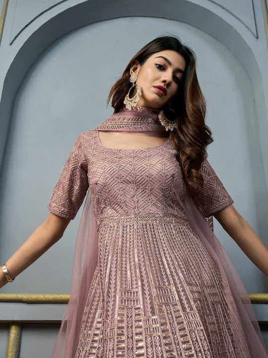 Inddus Embroidered Sequined Anarkali Kurta with Dupatta
