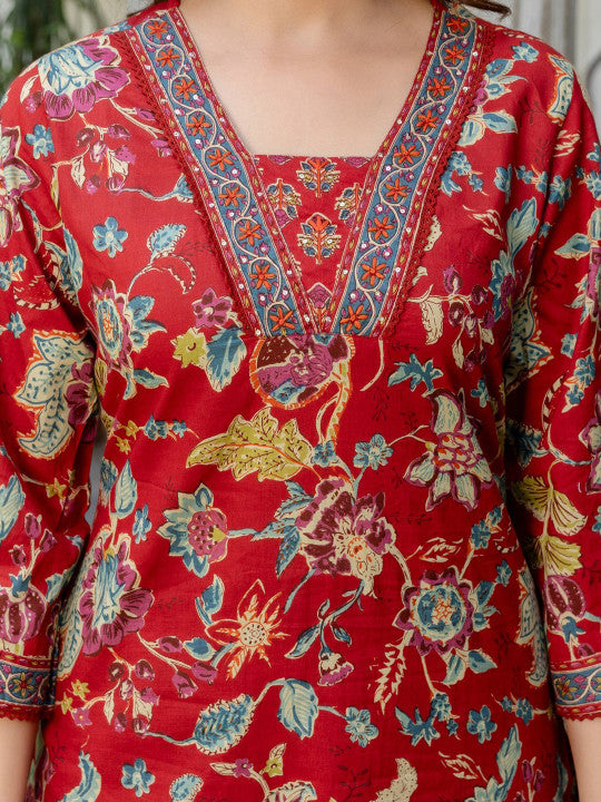 Anouk Women Floral Printed Cotton Kurta with Trousers & Dupatta