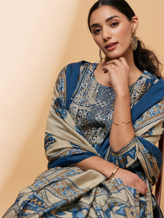 all about you Ethnic Motifs Printed Mirror Work Kurta with Trousers & With Dupatta