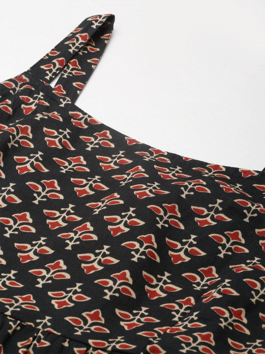 Dress21 Floral Printed Shoulder Straps Fit & Flare Midi Ethnic Dress