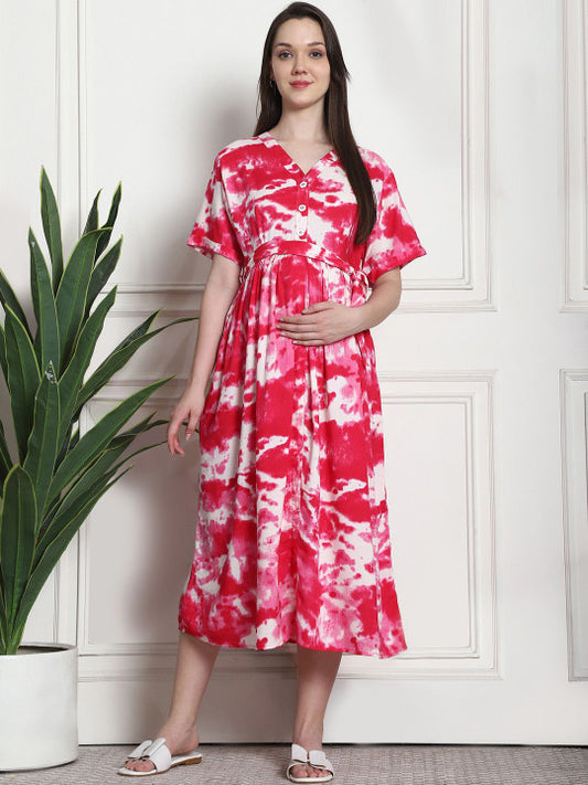 Printed Maternity A-Line Midi Dress