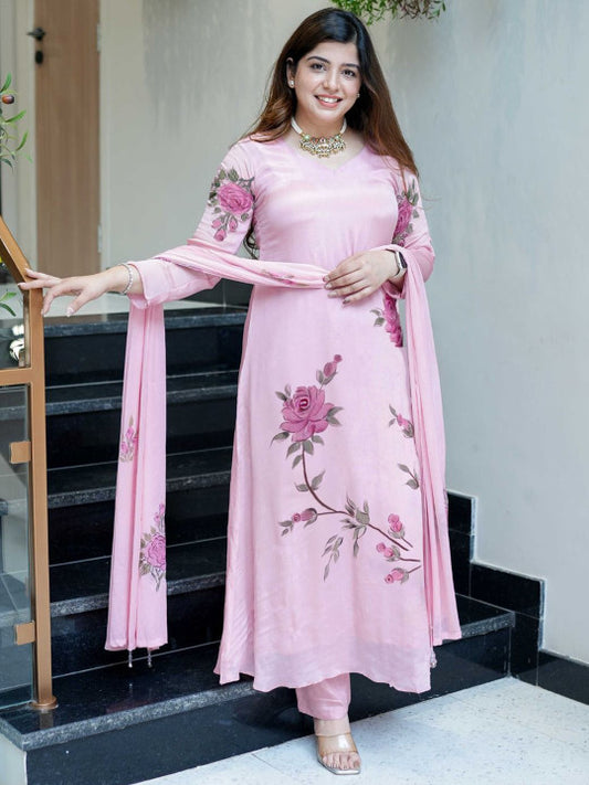 Brand Hill Women Floral Printed A-Line Kurta with Trousers & Dupatta