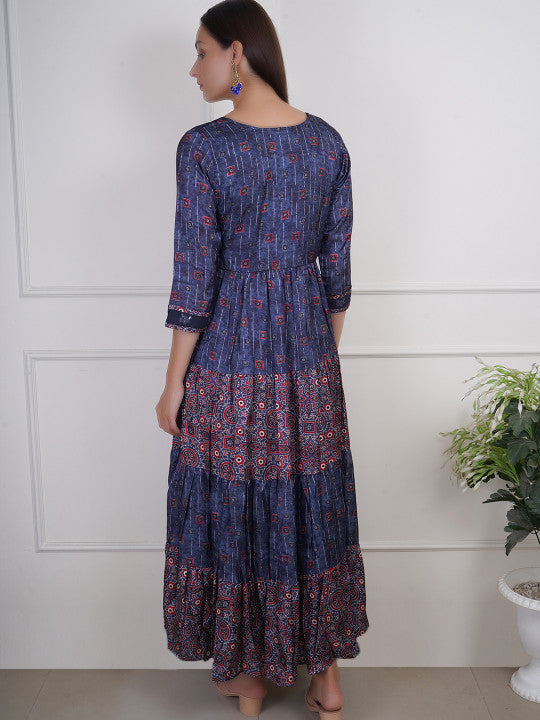 Adwitiya Women Floral Printed Georgette Fit & Flare Maxi Ethnic Dress
