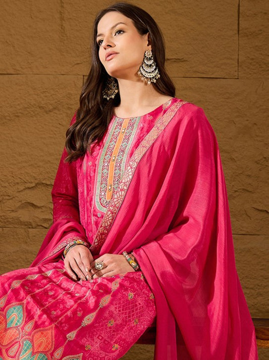 House of Pataudi Yoke Design Mirror Work Chanderi Silk Kurta