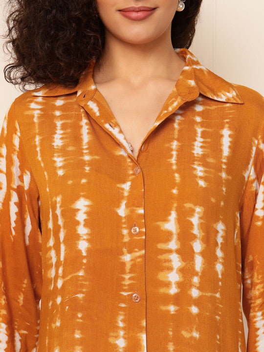 Vibes by Deebaco  Tie and Dye Dyed Shirt Collar Flared A-Line Midi Dress