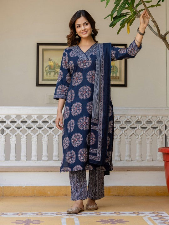 Anouk Women Floral Printed Regular Mirror Work Kurta with Palazzos & With Dupatta