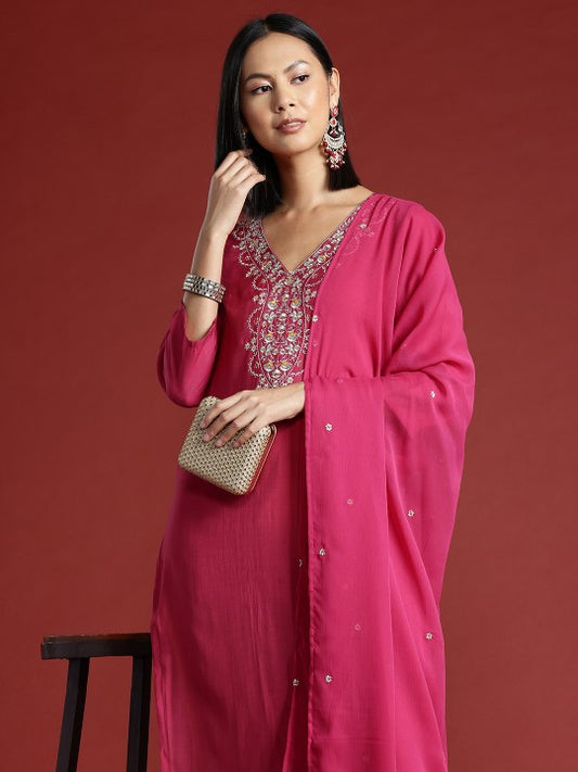 all about you Women Ethnic Motifs Yoke Design Kurta with Trousers & Dupatta