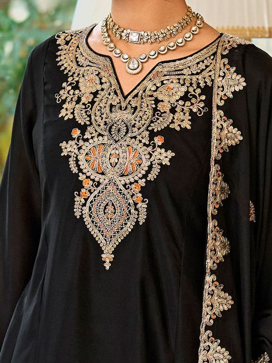Indo Era Floral Embroidered Sequinned Chinon A-Line Kurta
