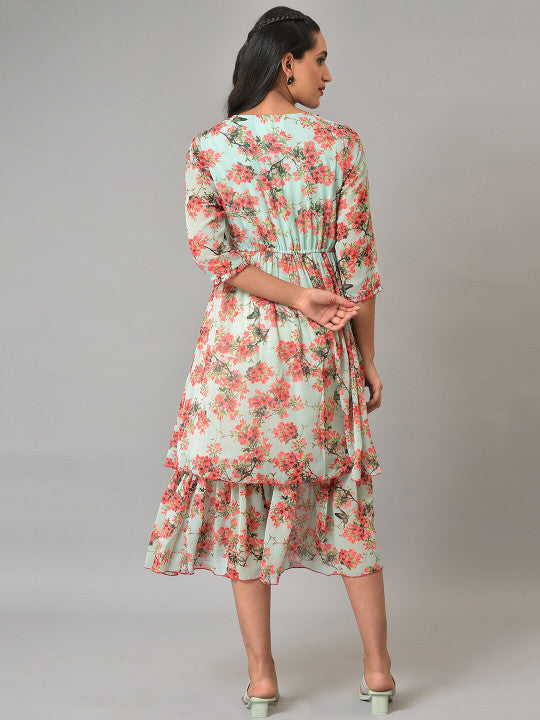 AURELIA Floral Printed Layered Midi Fit & Flare Dress